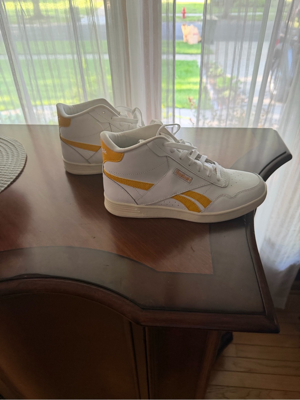 Reebok White and Yellow Mid-Top Sneakers